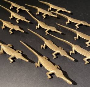 Set of 12 French Brass Knife Rests Crocodiles